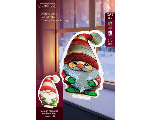 Led infinity wichtel bunt 1.3x37x57cm mit rot-silber gestreiftem licht, grünen akzenten und strukturiertem bart und hut