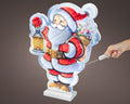 Ein festlicher beleuchteter led infinity santa rucksack mit rotem weihnachtsmann-motiv und goldenen akzenten