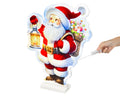Led infinity santa rucksack mit rotem und weißem santaclauz mit goldgürtel trägt laterne und geschenkkorb