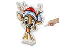 Ein LED infinity rentier bunt 1.3x30.5x41cm festlich beleuchtet mit rotem und blauem weihnachtshut und goldenen geweihen