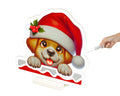 Led infinity hund bunt 1.3x32.5x30cm zeigt eine cartoon-welpe mit rotem weißem santahut und hollybeeren auf dem kopf