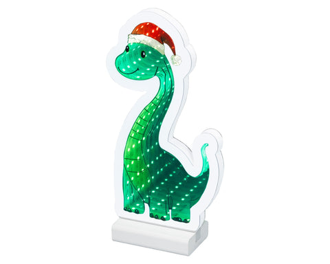 Grüner led dinosaurus mit rotem und weißem weihnachtsmütze in warmweißem infinity dino licht 1,3x11,3x22cm