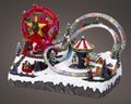 Micro led szene polyresin flash-effekt indoor rote und goldene beleuchtete riesenrad mit sternförmigem zentrum und weihnachtsmannfigur