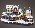 Led szene polyresin dauerbetrieb indoor weihnachtsdorf beleuchtung mit schneebedeckten häusern mini zug und roten grünen figuren