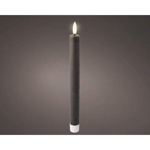 LED Spitzkerze grau mit Flacker-Effekt 2er Set