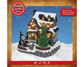 Led szene weihnachtshaus bunt 19.5x23.5x22.5cm lumineo winterdorf mit beleuchtetem braunem holzhaus und schneebedecktem dach