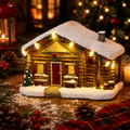 Eine gemütliche schneebedeckte loghütte figur mit warmweißen led-lichtern und festlichen girlanden 12x18,5x12,5cm