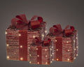 LED Geschenkschachteln 3er Set rot warmweiße LED 25x25x30cm