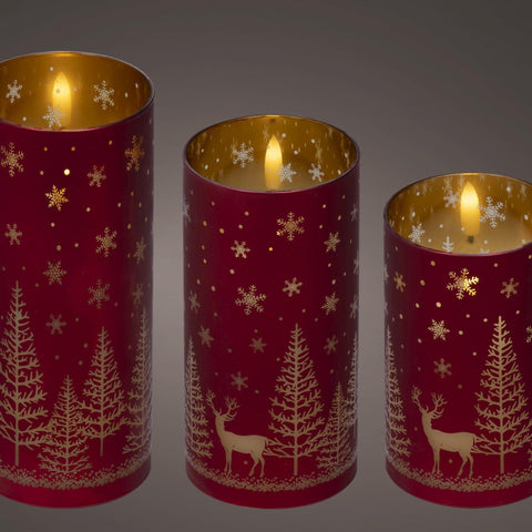 LED-Kerzen im Glas rot 3er Set