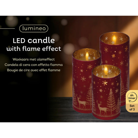 LED-Kerzen im Glas rot 3er Set
