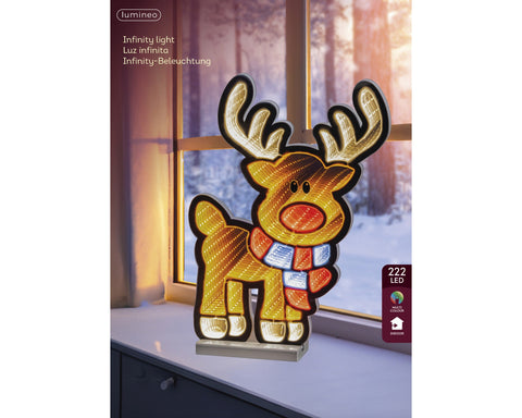 Goldenes led rentier mit roter nase und gestreiftem schal von lumineo in 1,3x28,8x40 cm größe