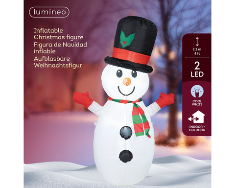 Weißer aufblasbarer led schneemann mit schwarzem hut rotem schal und handschuhen 50x78x120cm