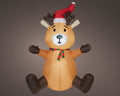 Led aufblasbare orange reindeer mit braunen geweihen, rotem santahut und grün-rot gestreiftem schal