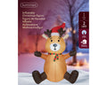 Led aufblasbare rentier von lumineo tan mit kaltweißen led 80x130x180cm, santa mütze und grün-rot gestreiftem schal