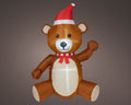 Aufblasbarer brauner teddybär mit kaltweißen led leds und weihnachtlichem rot-weißen santa hut und schleife