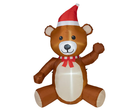 Aufblasbarer brauner bär mit kaltweißer led beleuchtung und weihnachtshut 70x120x180 cm