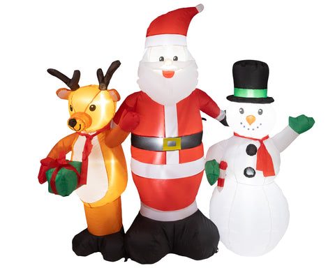 Led aufblasbare weihnachtsszene mit santa claus in rot weiß, orangenem rentier und schneemann mit kaltweißen leds