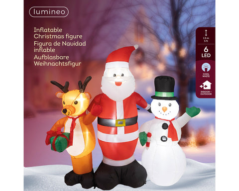 Led aufblasbare weihnachtsszene mit rotem und weißem santa oranger rentier grünem geschenk und schneemann mit schwarzem hut