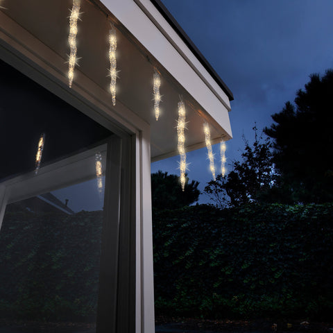 LED Icicle Lichterkette Flash-Effekt Outdoor transparent warmweiße LED 300x39cm