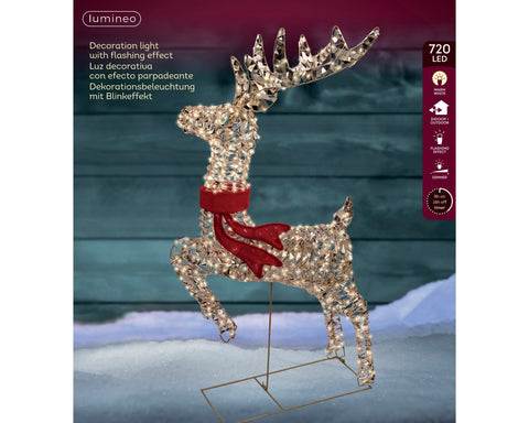 LED Rentier roter Schal Outdoor gold warmweiße LED 18x57x100cm