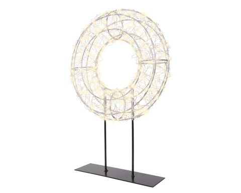 LED Kranz auf Ständer Outdoor silber warmweiße LED 7x28x38cm