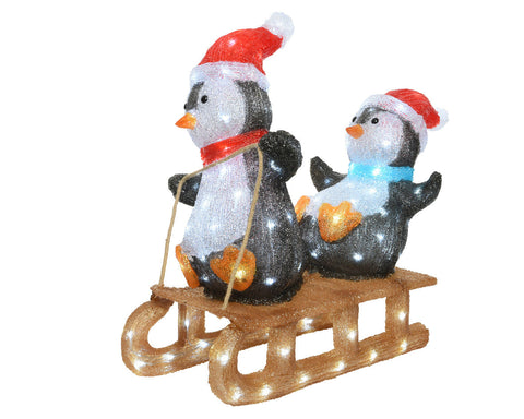 LED Pinguin auf Schlitten Acryl Outdoor kaltweiße LED 61.5x31x56.5cm