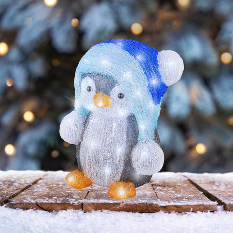 LED Pinguin Acryl Outdoor blue kaltweiße LED 24.5x27x33cm