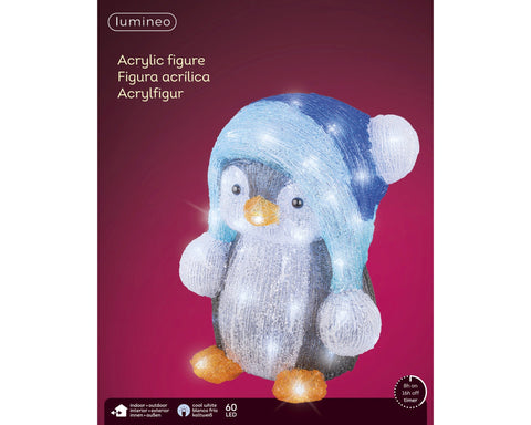 LED Pinguin Acryl Outdoor blue kaltweiße LED 24.5x27x33cm