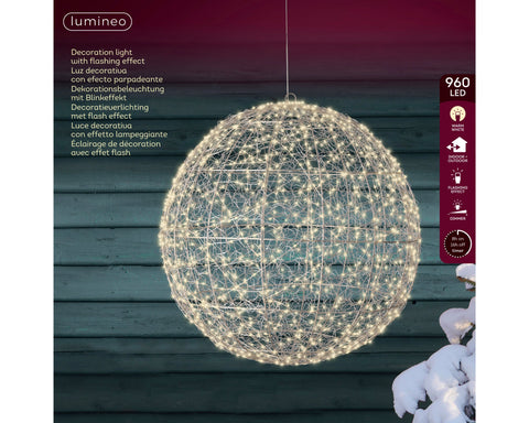LED Kugel Outdoor silber warmweiße LED 58cm