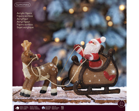 LED Santa auf Schlitten Acryl Outdoor kaltweiße LED 82.5x33x47cm