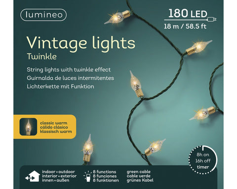 LED Vintage Lichterkette 8 Leuchtmodi Outdoor grün 180 klassischwarme LED 1790cm