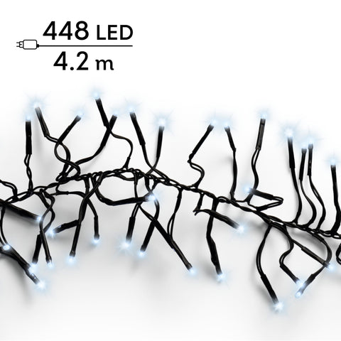 LED Lichterkette Cluster 8 Leuchtmodi Outdoor schwarz 448 kaltweiße LED 420cm