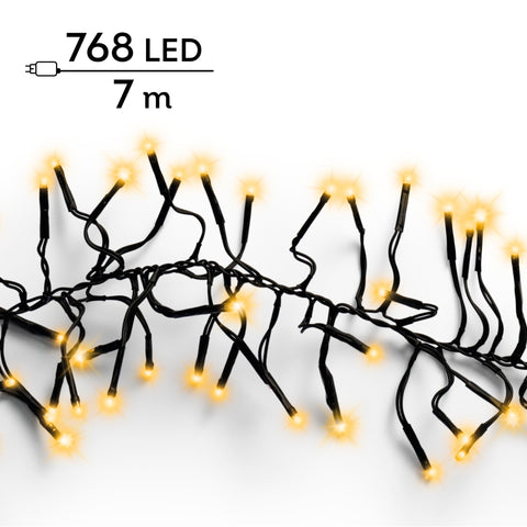 LED Lichterkette Cluster 8 Leuchtmodi Outdoor schwarz 768 klassischwarme LED 700cm
