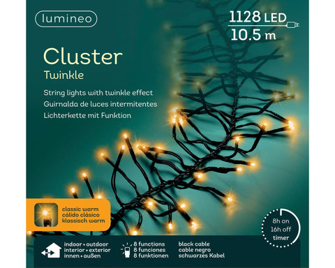LED Lichterkette Cluster 8 Leuchtmodi Outdoor schwarz 1128 klassischwarme LED 1050cm