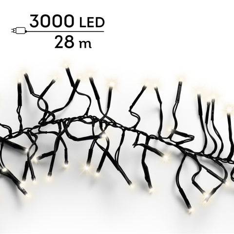 LED Lichterkette Cluster 8 Leuchtmodi Outdoor schwarz 3000 warmweiße LED 2800cm