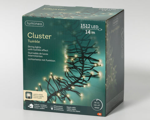 LED Lichterkette Cluster 8 Leuchtmodi Outdoor schwarz 1512 warmweiße LED 1400cm