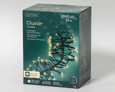 LED Lichterkette Cluster 8 Leuchtmodi Outdoor schwarz 2040 warmweiße LED 1900cm