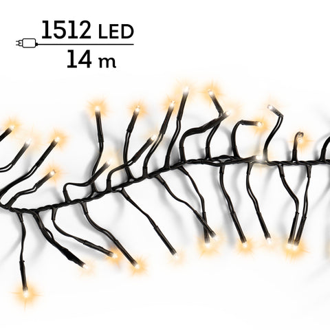 LED Lichterkette Cluster 8 Leuchtmodi Outdoor schwarz 1512 warmweiße & klassischwarme LED 1400cm