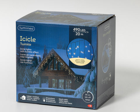 LED Icicle Lichterkette 8 Leuchtmodi Outdoor schwarz 490 warmweiße LED 2000x50cm