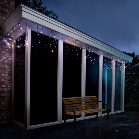 LED Icicle Lichterkette 8 Leuchtmodi Outdoor schwarz 175 warmweiße & kaltweiße LED 750x50cm