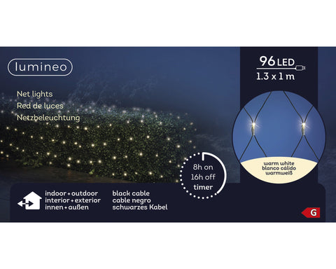 LED Lichternetz Outdoor schwarz 96 warmweiße LED 130x100cm