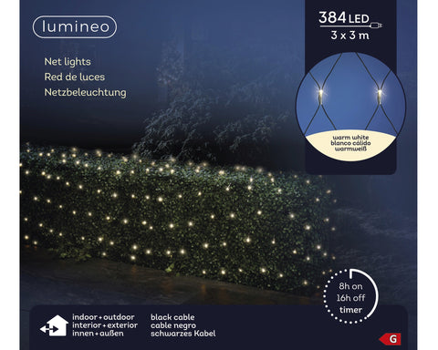LED Lichternetz Outdoor schwarz 384 warmweiße LED 300x300cm