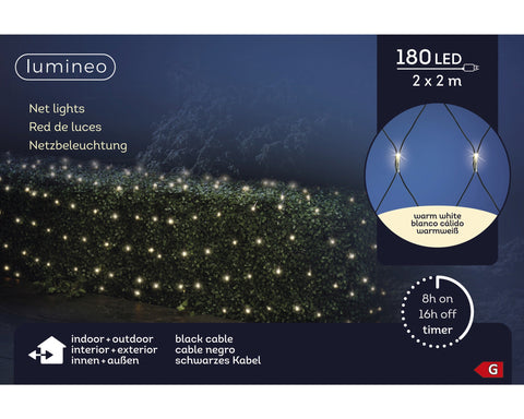 LED Lichternetz Outdoor schwarz 180 warmweiße LED 200x200cm
