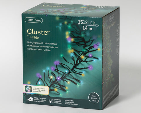 LED Lichterkette Cluster 8 Leuchtmodi Outdoor schwarz 1512 softbune LED 1400cm