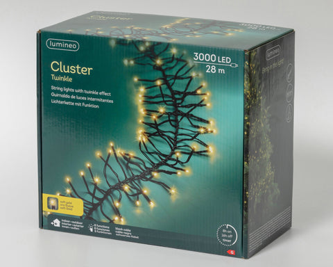 LED Lichterkette Cluster 8 Leuchtmodi Outdoor schwarz 3000 softgoldene LED 2800cm