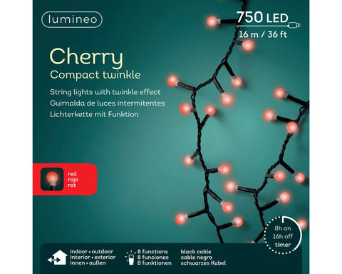 LED Cherrybeleuchtung 8 Leuchtmodi Outdoor schwarz 750 rote LED 1600cm