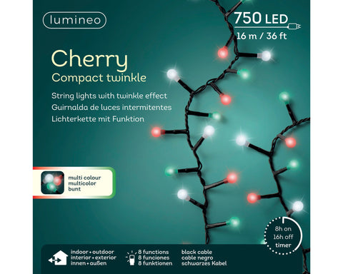 LED Cherrybeleuchtung 8 Leuchtmodi Outdoor schwarz 750 bunte LED 1600cm