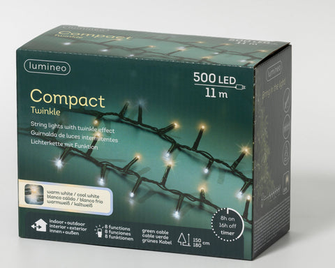 LED Lichterkette Compact 8 Leuchtmodi Outdoor grün 500 warmweiße & kaltweiße LED 1100cm