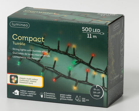 LED Lichterkette Compact 8 Leuchtmodi Outdoor grün 500 bunte LED 1100cm