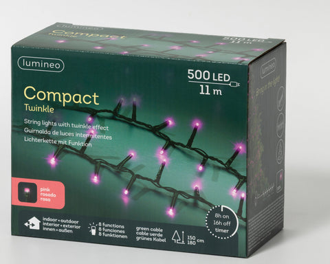 LED Lichterkette Compact 8 Leuchtmodi Outdoor grün 500 pinke LED 1100cm